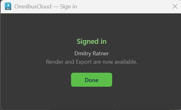 Signed in — Render and Export unlocked