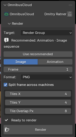 The Render panel, ready to render
