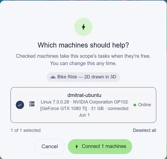 The machine picker when joining a project