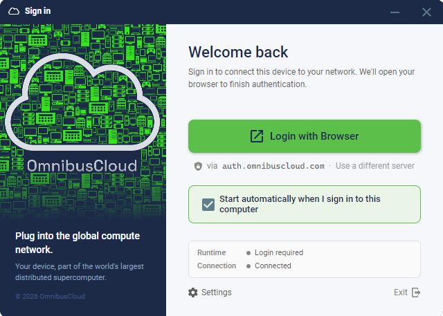 The client's sign-in window