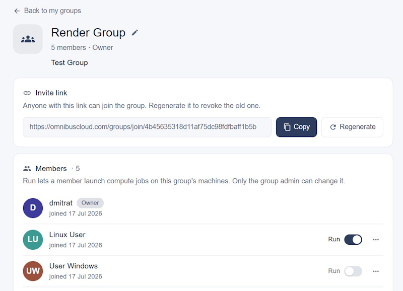 The group page with the invite link