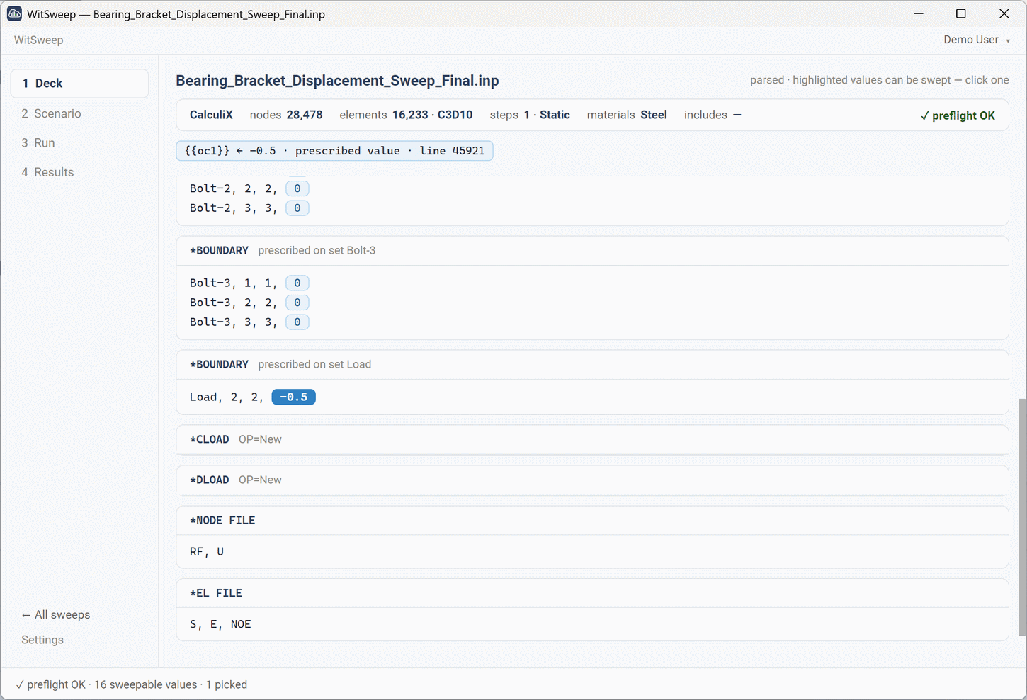 The Deck stage: the bracket's deck, its summary and its highlighted values